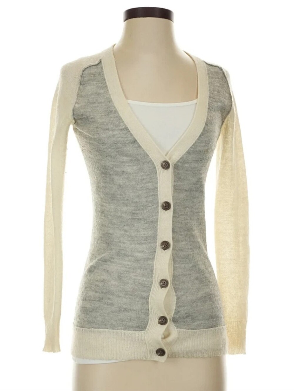 J. Crew Alpaca & Wool Two-Tone Cream & Gray V-Neck Button Front Cardigan Size S